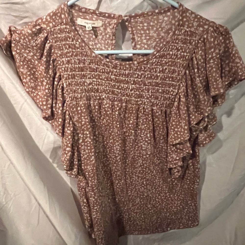 Maurices Brown Patterned Ruffle Blouse - image 1